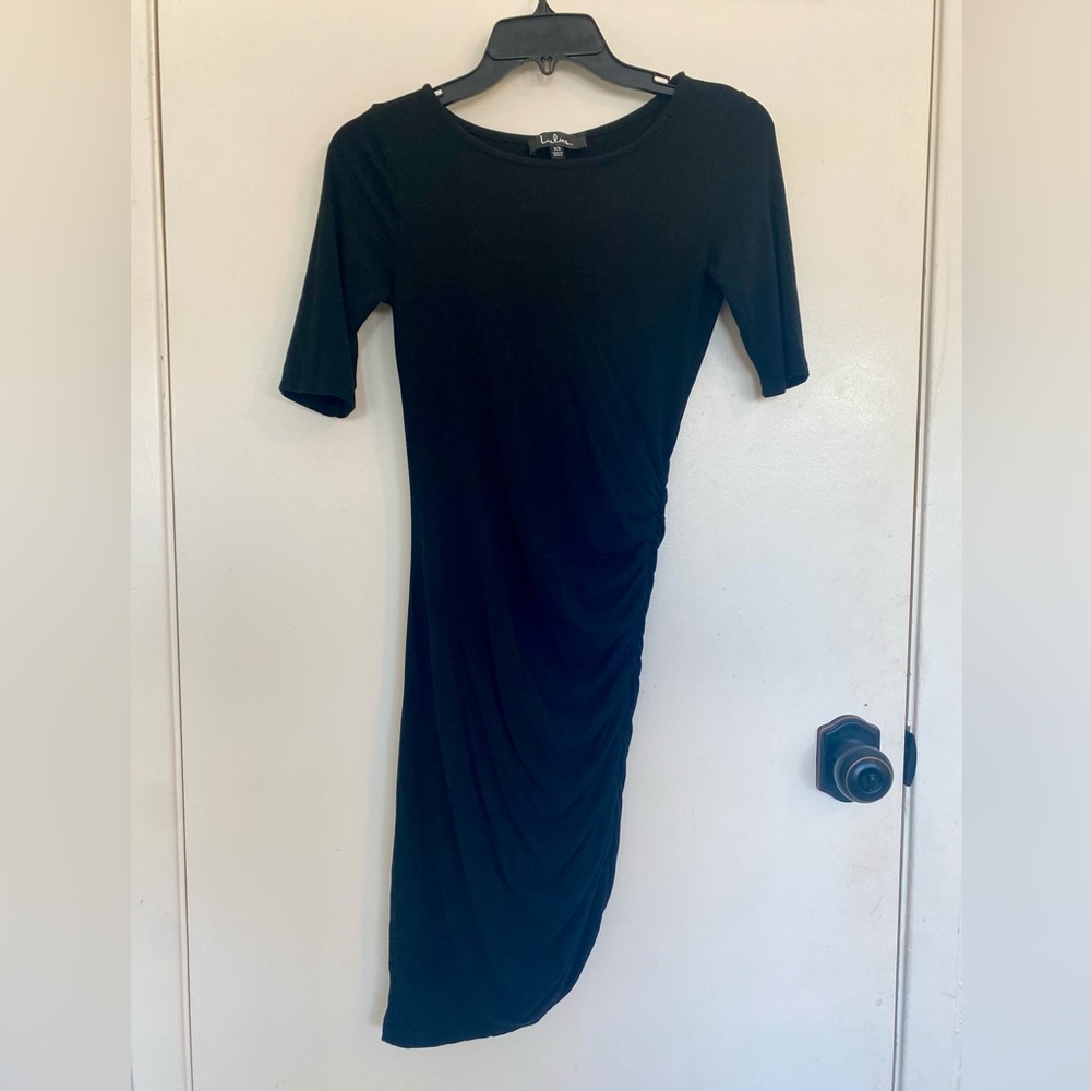 Lulus black bodycon dress with side ruching